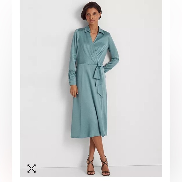 Lauren Ralph Lauren Black Label Charmeuse Surplice Long Sleeve Dress Size 8 - Picture 1 of 16